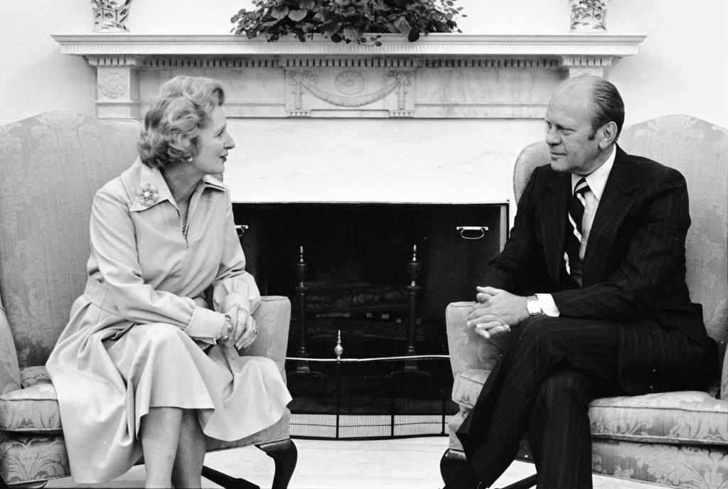 A presidential meeting between Conservative party leader and Prime Minister Margret Thatcher and Republican US President Gerald Ford