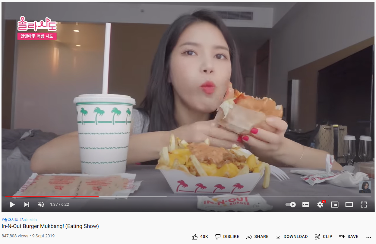 Screenshot of a mukbang video by Solar