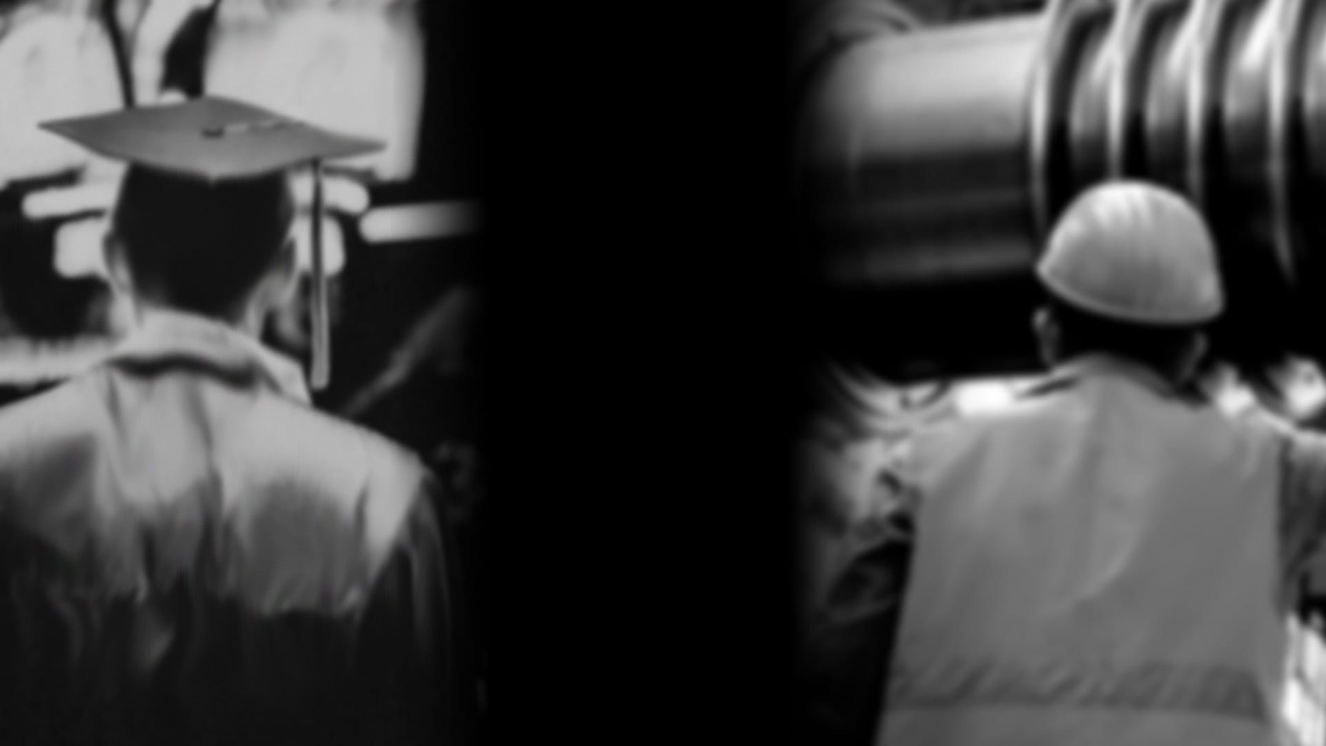 Montage of someone who attended university and a worker